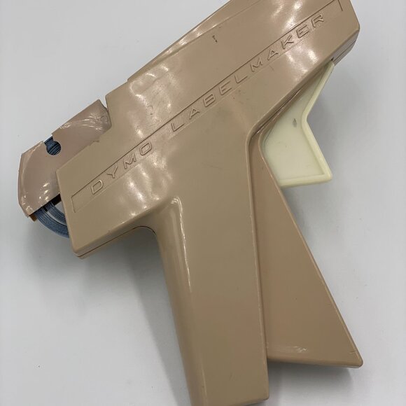 Vintage DYMO Label Maker Beige Tan With Partial Blue Roll Tape - Picture 7 of 10